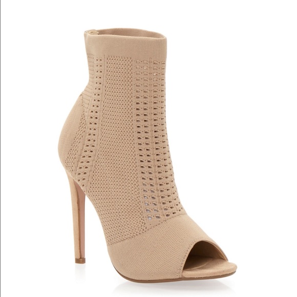 Cape Robbin Shoes - COPY - Knit Peep Toe Ankle Bootie heels